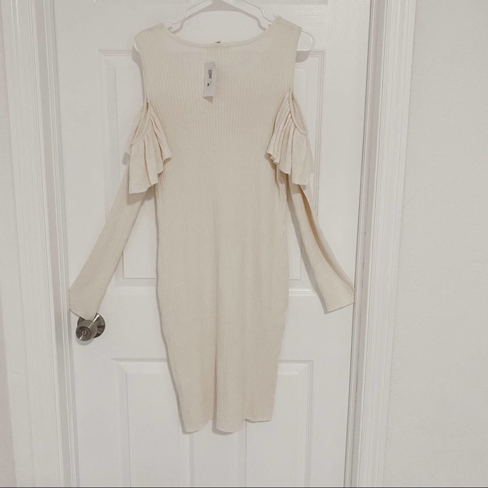 Say What Cold Shoulder Ruffle Knit Dress - Picture 9 of 9
